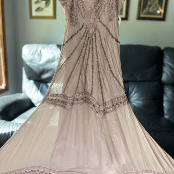 TwentyOne Blush Beaded Sequin Art Deco Slip Dress - Picture 2 of 12